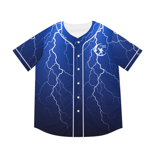 Blue Lightning Men's Baseball Jersey Disc Golf Apparel by Celestial Discs