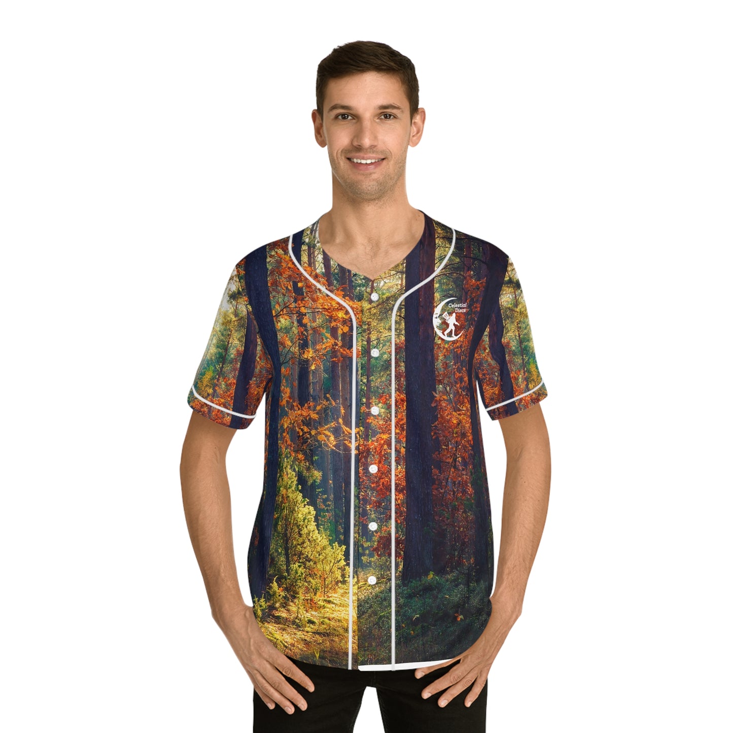 Wooded Men's Baseball Jersey Disc Golf Apparel by Celestial Discs