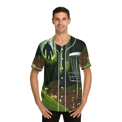 Sasquatch Forest Men's Baseball Jersey Disc Golf Apparel by Celestial Discs