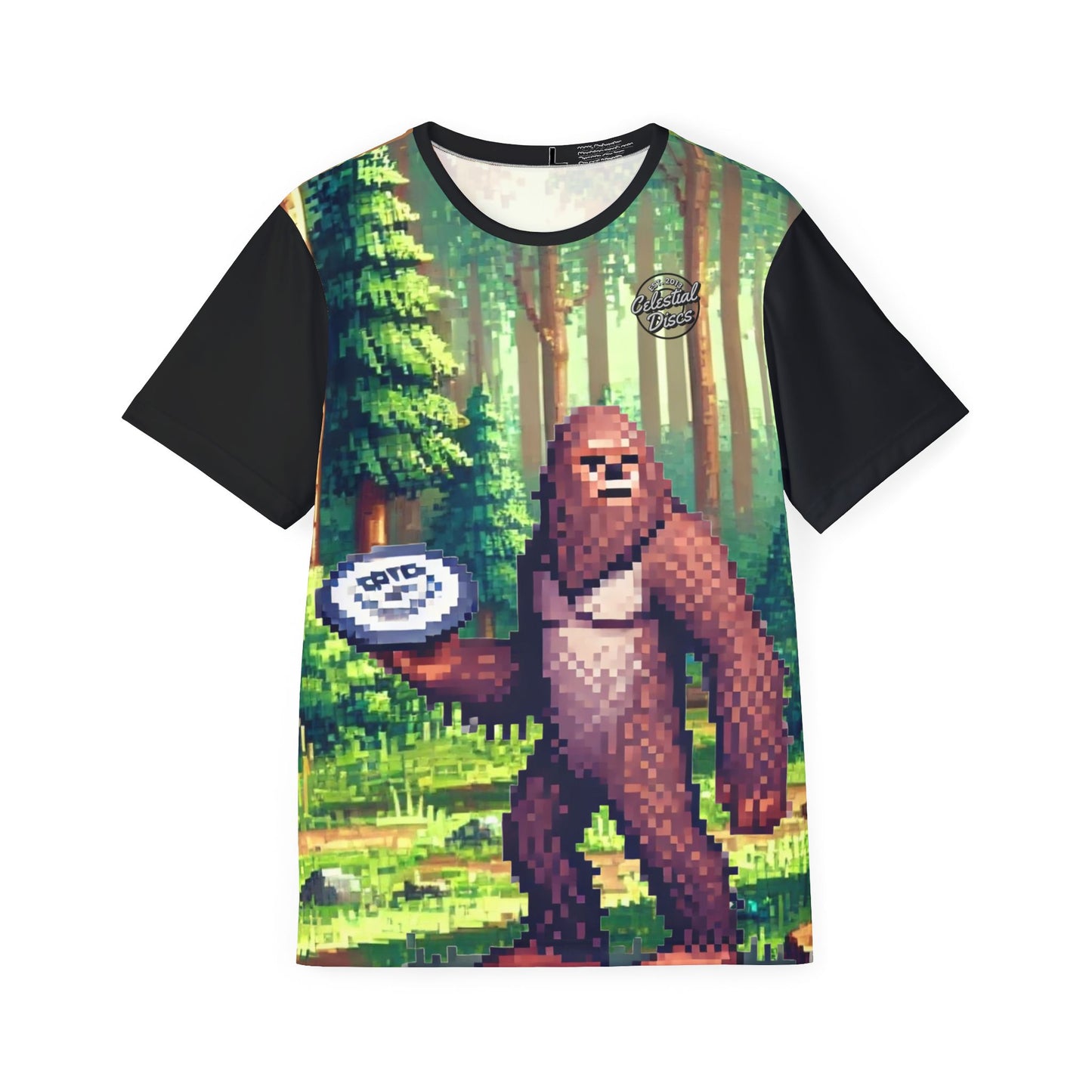 Sasquatch Pixel Art w/Black Sleeves Disc Golf Apparel Men's Sports Jersey by Celestial