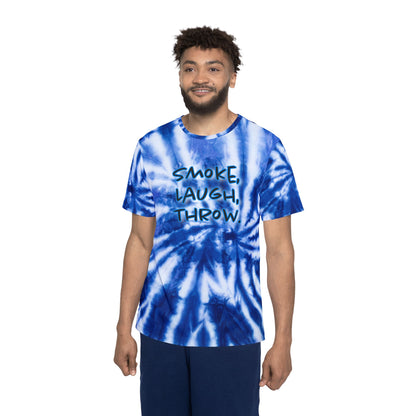 Smoke, Laugh, Throw Tie-Dye Inspired Disc Golf Apparel Men's Sports Jersey by Celestial