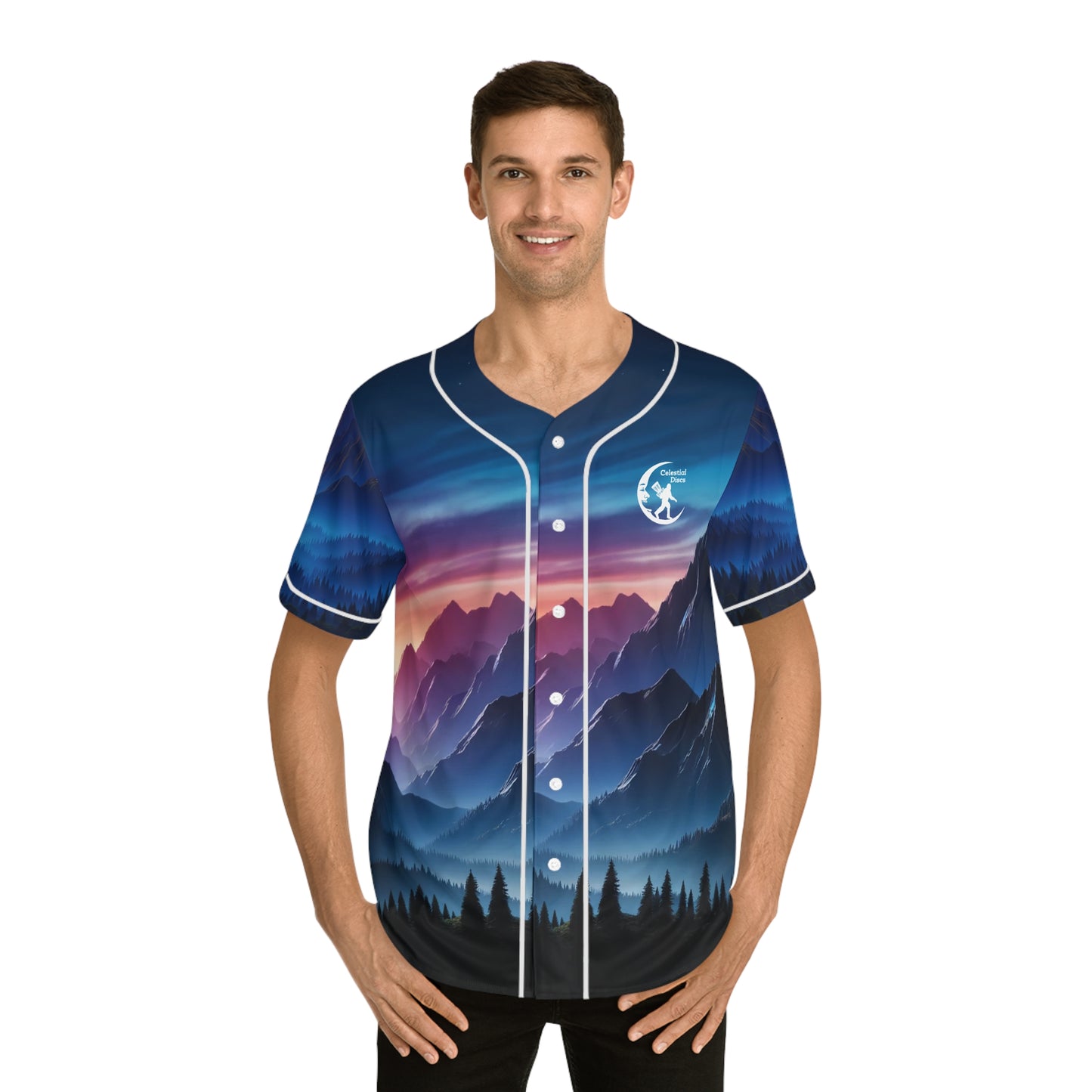 Scenic Men's Baseball Jersey Disc Golf Apparel by Celestial Discs