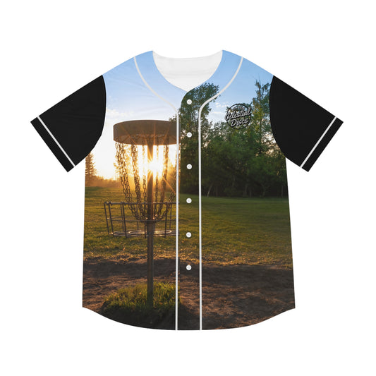 Sunset Disc Golf Men's Baseball Jersey Disc Golf Apparel by Celestial Discs