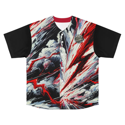 Red Lightning Disc Golf Apparel Men's Baseball Jersey by Celestial