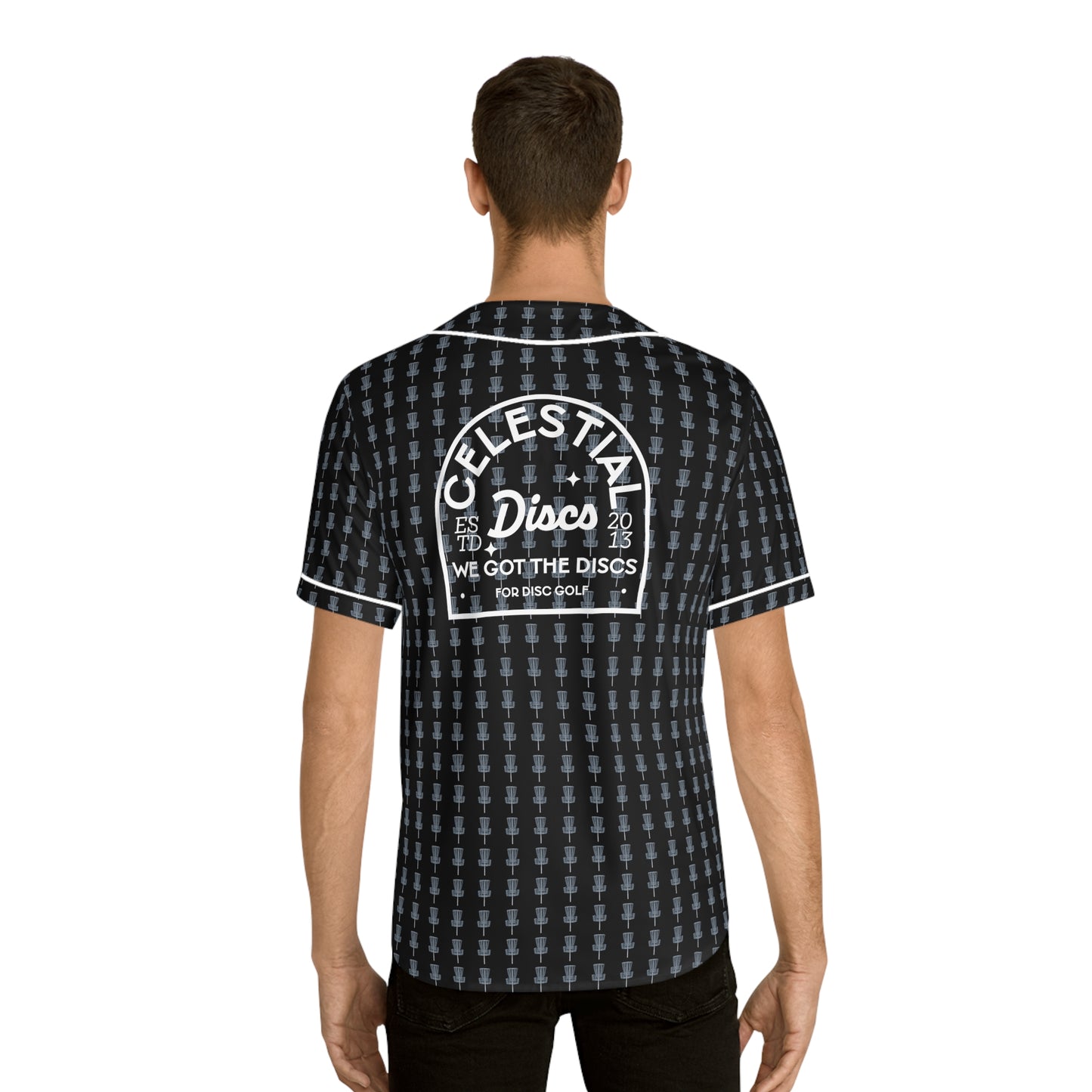 Disc Golf Basket Pinstripes Men's Baseball Jersey Disc Golf Apparel by Celestial Discs