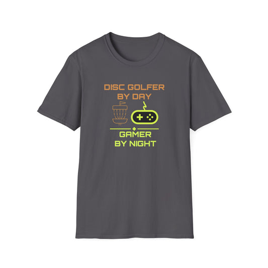 Disc Golfer By Day... Disc Golf Apparel Softstyle T-Shirt by Celestial