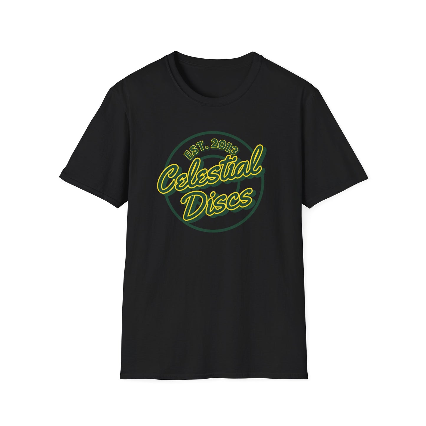 Celestial Discs Round Logo Disc Golf Apparel Softstyle T-Shirt by Celestial