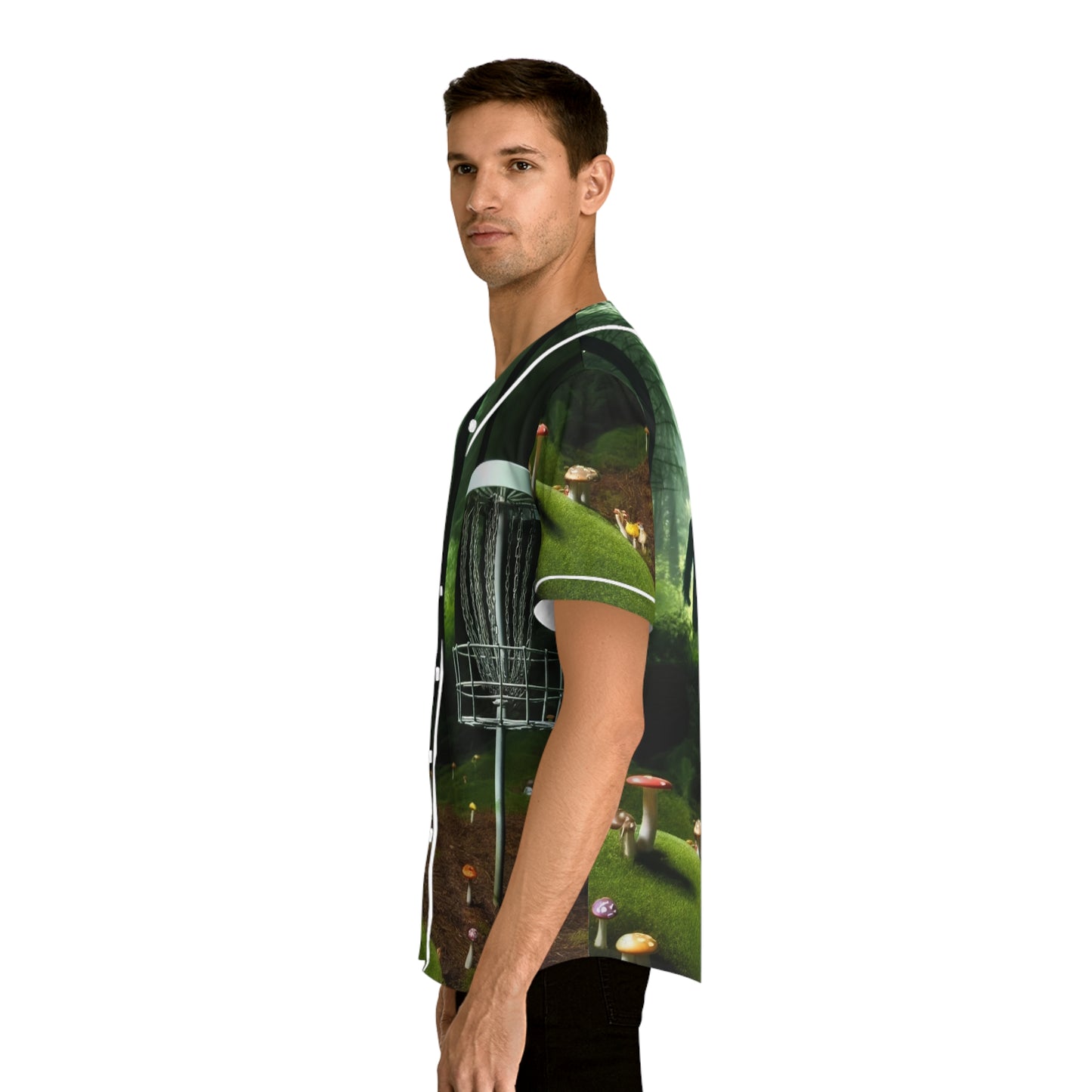 Sasquatch Forest Men's Baseball Jersey Disc Golf Apparel by Celestial Discs