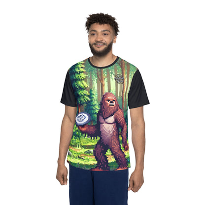 Sasquatch Pixel Art w/Black Sleeves Disc Golf Apparel Men's Sports Jersey by Celestial